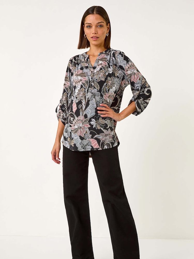Roman Pink Floral Print Pleated Shirt - Image 2 of 5
