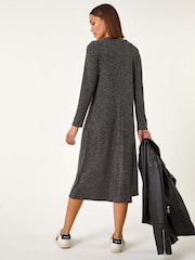 Roman Grey Ribbed Drop Waist Stretch Midi Dress - Image 3 of 5