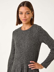 Roman Grey Ribbed Drop Waist Stretch Midi Dress - Image 4 of 5