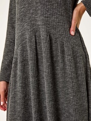 Roman Grey Ribbed Drop Waist Stretch Midi Dress - Image 5 of 5