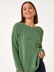Roman Green Yoke Stitch Detail Jumper - Image 2 of 5