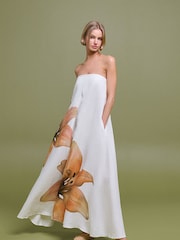 Significant Other Orange/White 100% Linen Parisa Maxi Dress - Image 1 of 4