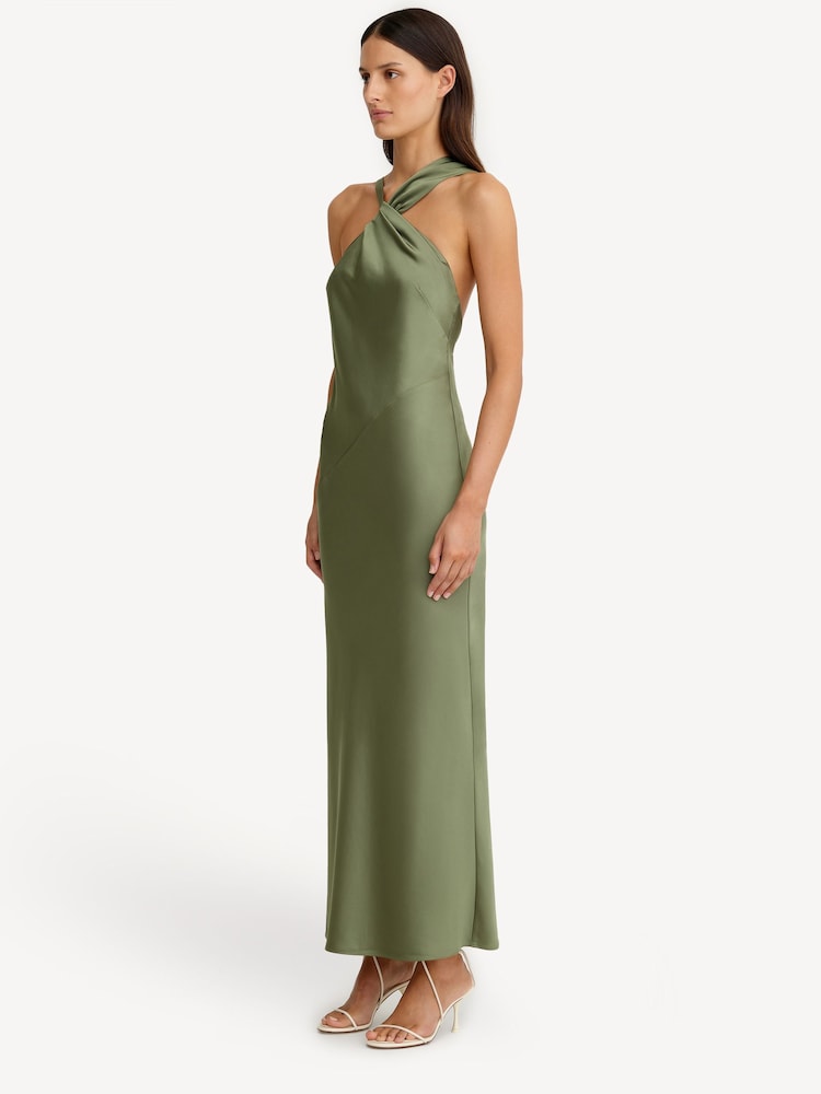 knee length dresses for ladies Amanda uprichard jade silk maxi dark green dress – Turner's