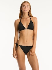 Sea Level Black Scalloped Halter Slide Tri Bikini Top - Image 1 of 8