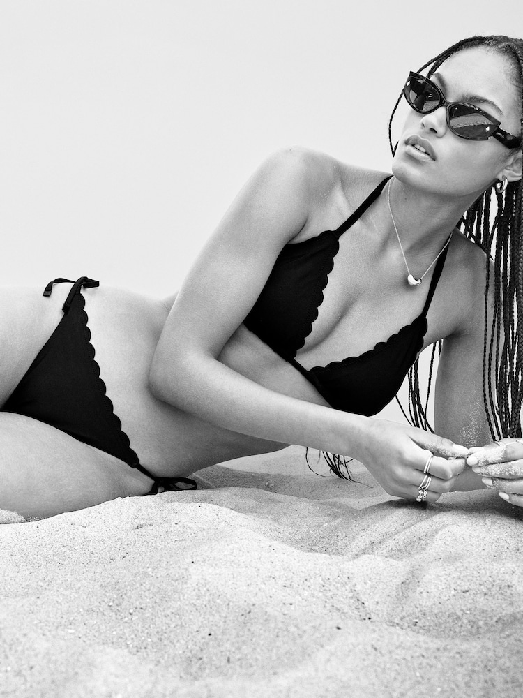 Sea Level Black Black Scalloped Halter Slide Tri Bikini Top - Image 7 of 8