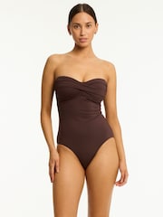 Sea Level Brown Essentials Edit Twist Bandeau One Piece Swimsuit - Image 2 of 8
