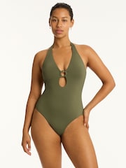 Sea Level Green Essentials Keyhole Halter One Piece Swimsuit - Image 1 of 6
