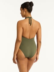 Sea Level Green Essentials Keyhole Halter One Piece Swimsuit - Image 2 of 6