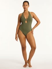 Sea Level Green Essentials Keyhole Halter One Piece Swimsuit - Image 3 of 6