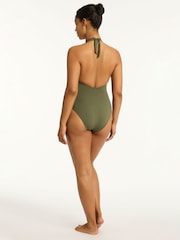 Sea Level Green Essentials Keyhole Halter One Piece Swimsuit - Image 4 of 6