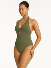 Sea Level Green Essentials Keyhole Halter One Piece Swimsuit - Image 6 of 6