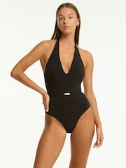 Sea Level Black Eclipse V-Neck Halter Swimsuit 1 Piece - Image 1 of 6