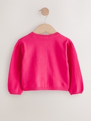 Raspberry Pink Pleated Sleeve Cardigan (3mths-10yrs) - Image 2 of 4