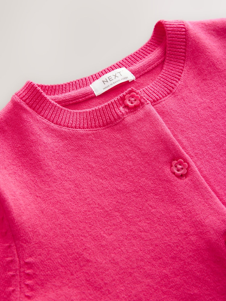 Raspberry Pink Pleated Sleeve Cardigan (3mths-10yrs) - Image 3 of 4