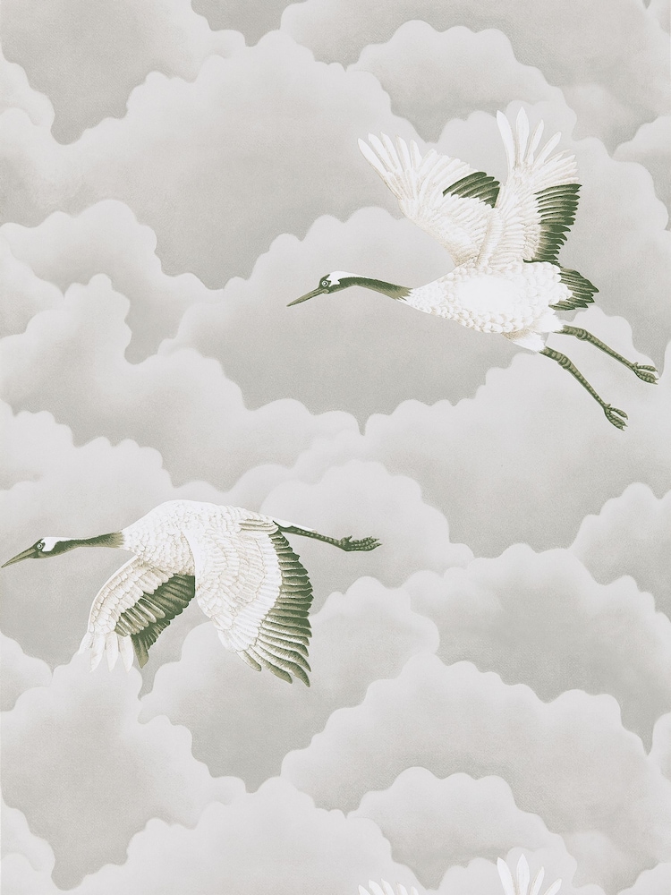 Harlequin Platinum Harlequin Grey Cranes in Flight Wallpaper Sample - Image 1 of 1