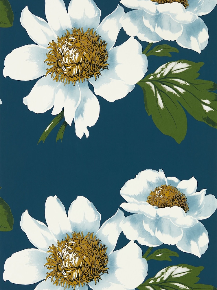 Harlequin Azurite Meadow Nectar White Paeonia Wallpaper Sample - Image 1 of 1