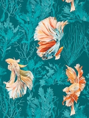 Harlequin Azurite Coral Halfmoon Wallpaper Sample - Image 1 of 1