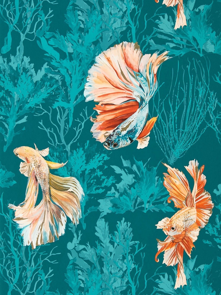 Harlequin Azurite Coral Halfmoon Wallpaper Sample - Image 1 of 1
