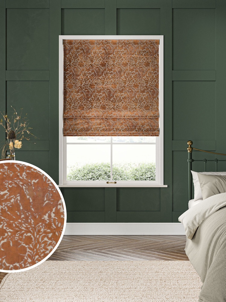 William Morris At Home Terracotta Orange Compton Silhouette Velvet Made to Measure Roman Blind - Image 1 of 6