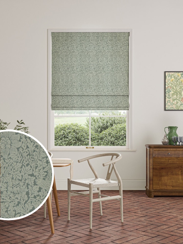 William Morris At Home Eucalyptus Green Bird and Anemone Woven Made to Measure Roman Blind - Image 1 of 6
