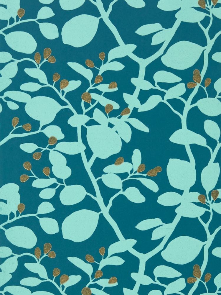 Harlequin Amazonia Teal Gold Ardisia Wallpaper Sample - Image 1 of 1