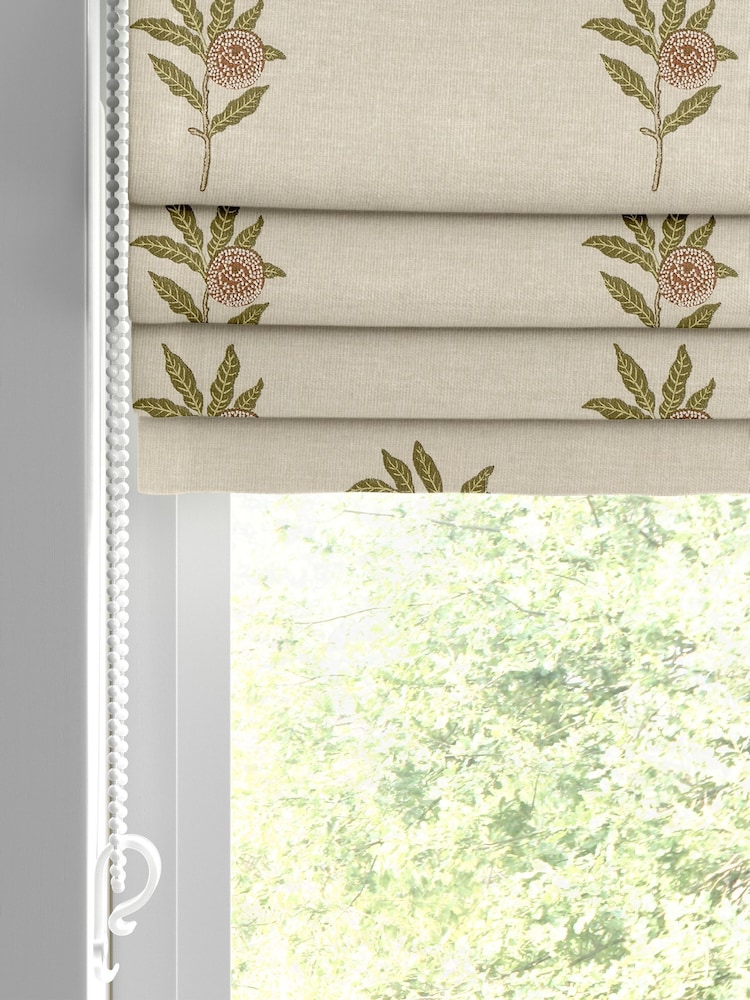 William Morris At Home Natural/Moss Green Fruit Embroidery Made to Measure Roman Blind - Image 2 of 6