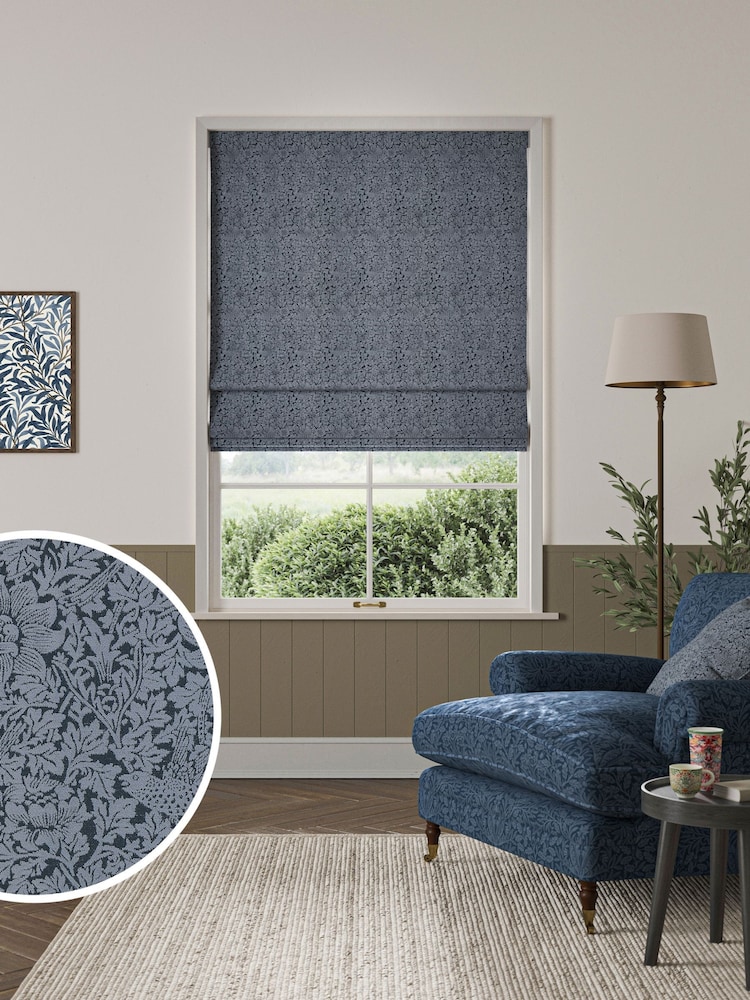 William Morris At Home Midnight Blue Bird and Anemone Woven Made to Measure Roman Blind - Image 1 of 6