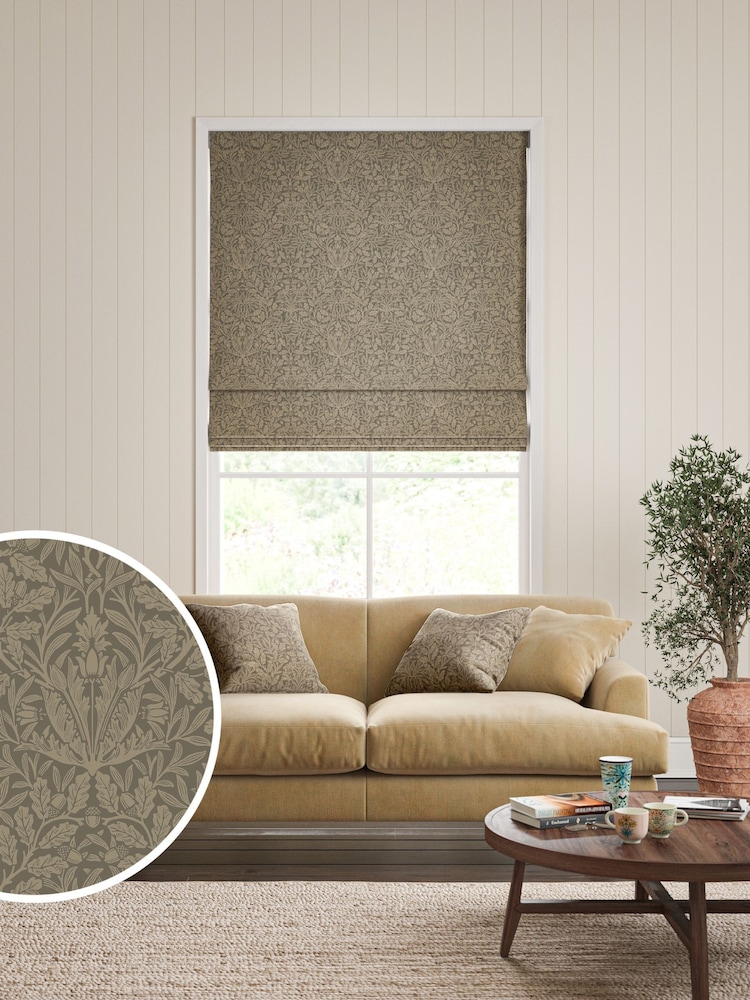 William Morris At Home Truffle Grey Acorn Velvet Made to Measure Roman Blind - Image 1 of 6