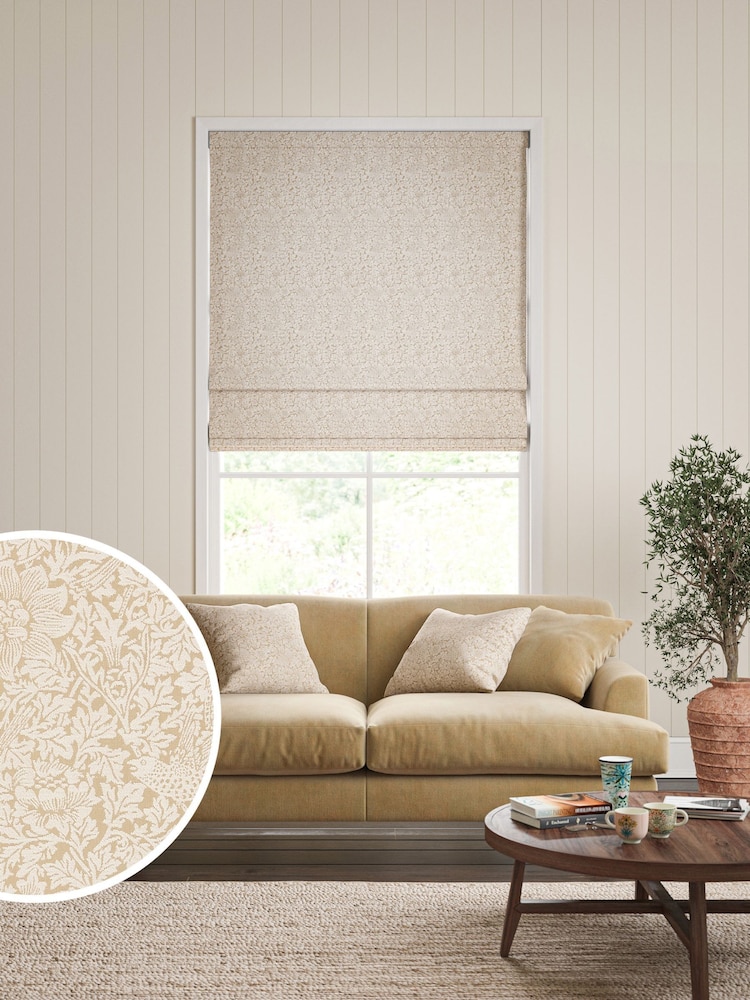 William Morris At Home Natural Bird and Anemone Woven Made to Measure Roman Blind - Image 1 of 6