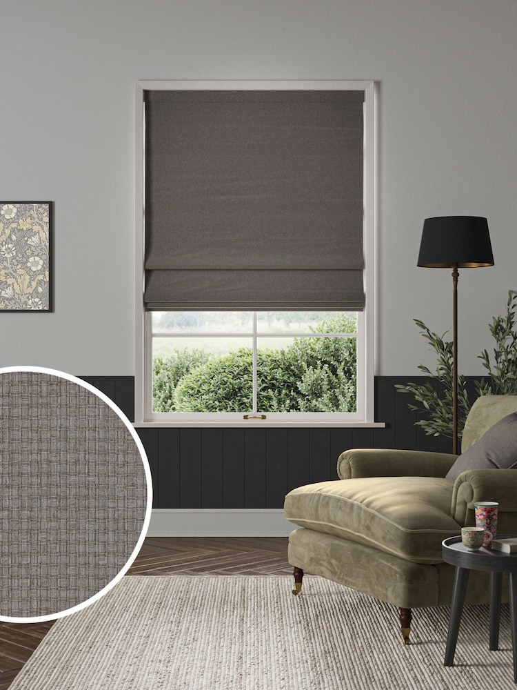 William Morris At Home Brown Cobble Reed Made to Measure Roman Blind - Image 1 of 6