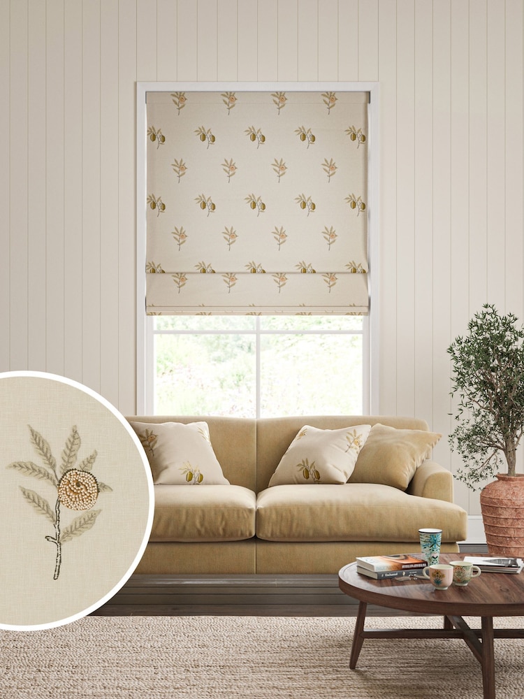 William Morris At Home Natural Honey Fruit Embroidery Made to Measure Roman Blind - Image 1 of 6