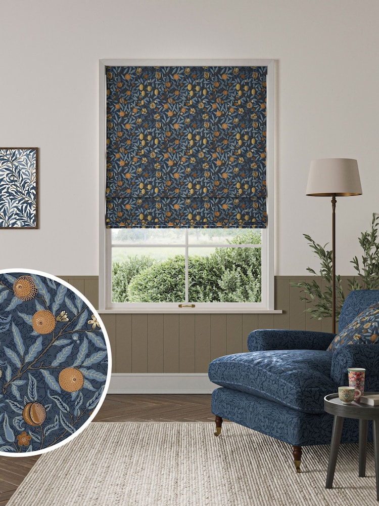 William Morris At Home Midnight Blue Fruit Velvet Made to Measure Roman Blind - Image 1 of 6