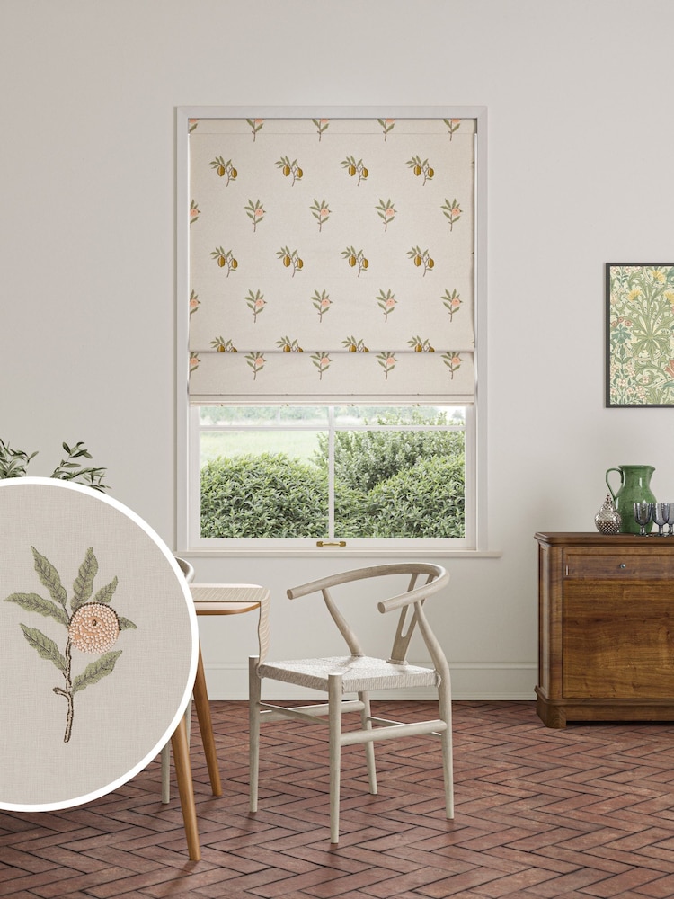 William Morris At Home Natural/Sage Green Fruit Embroidery Made to Measure Roman Blind - Image 1 of 6