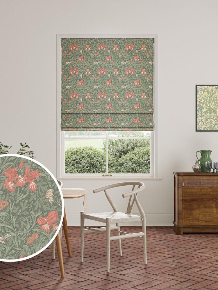William Morris At Home Sage Green Iris Made to Measure Roman Blind - Image 1 of 6