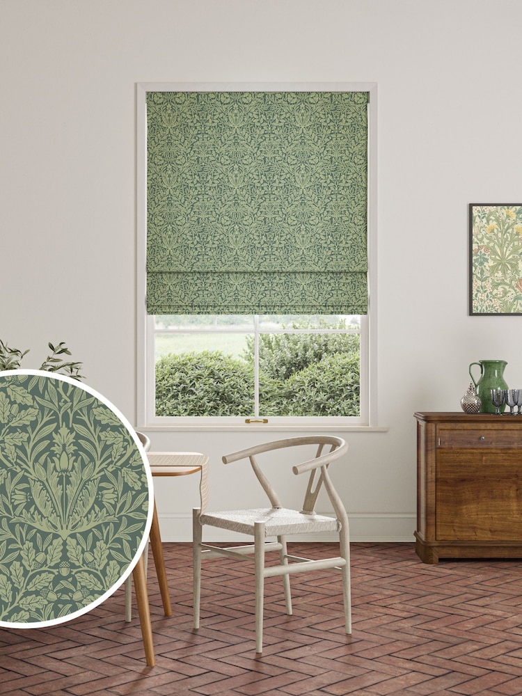 William Morris At Home Eucalyptus Green 100% Cotton Acorn Made to Measure Roman Blind - Image 1 of 6