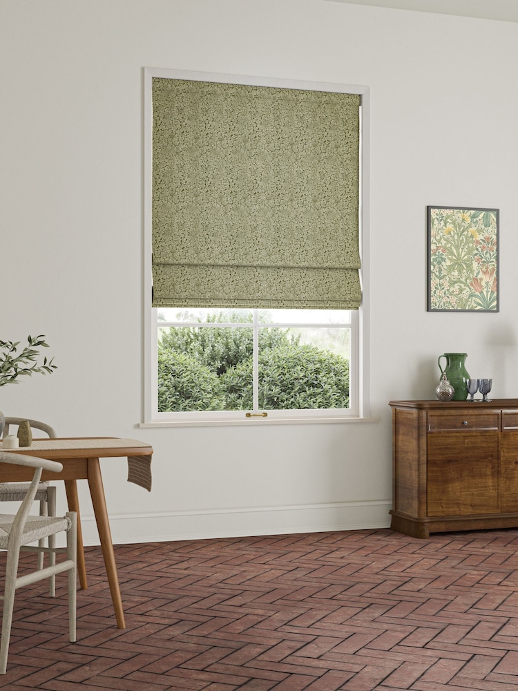 William Morris At Home Moss Green Bird and Anemone Woven Made to Measure Roman Blind - Image 2 of 6
