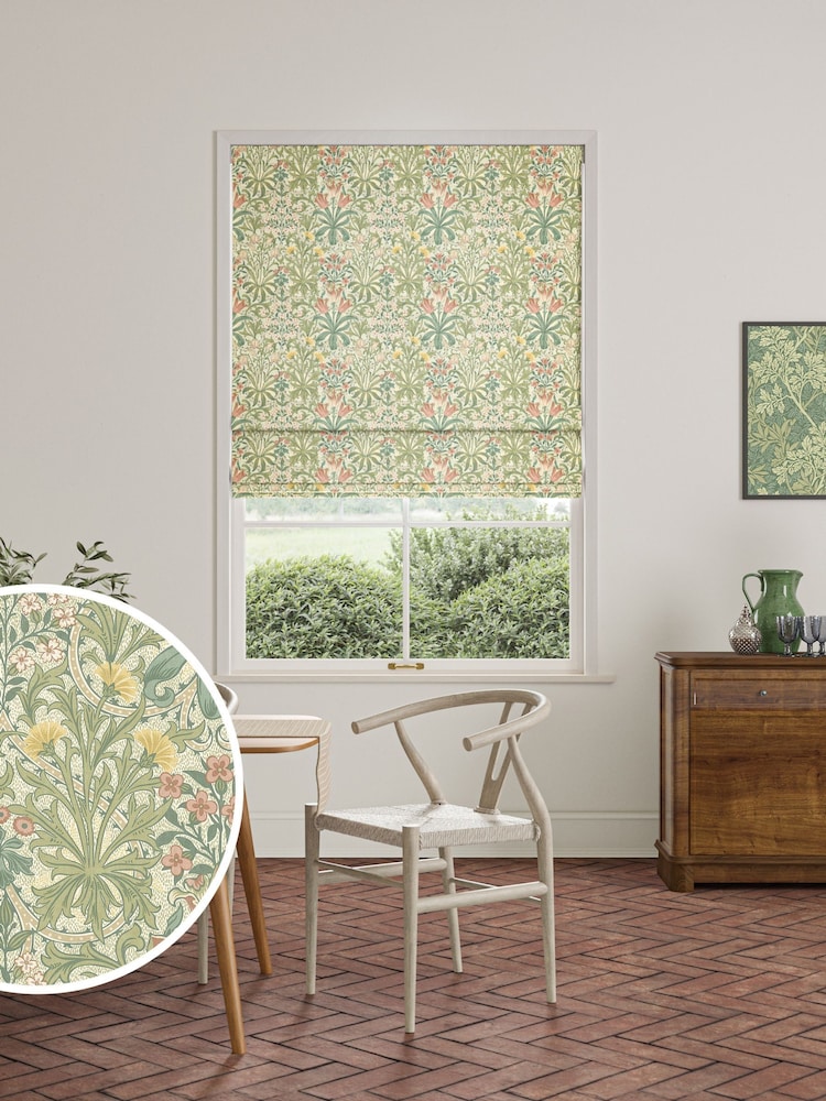 William Morris At Home Apple Green 100% Cotton Woodland Weeds Made to Measure Roman Blind - Image 1 of 6