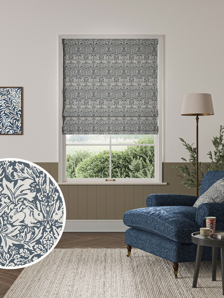 William Morris At Home River Blue Brother Rabbit Woven Made to Measure Roman Blind - Image 1 of 6