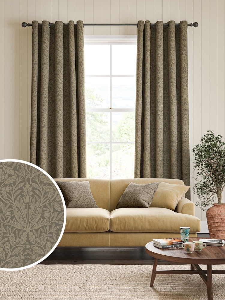 William Morris At Home Truffle Grey Acorn Velvet Made to Measure Curtains - Image 1 of 9