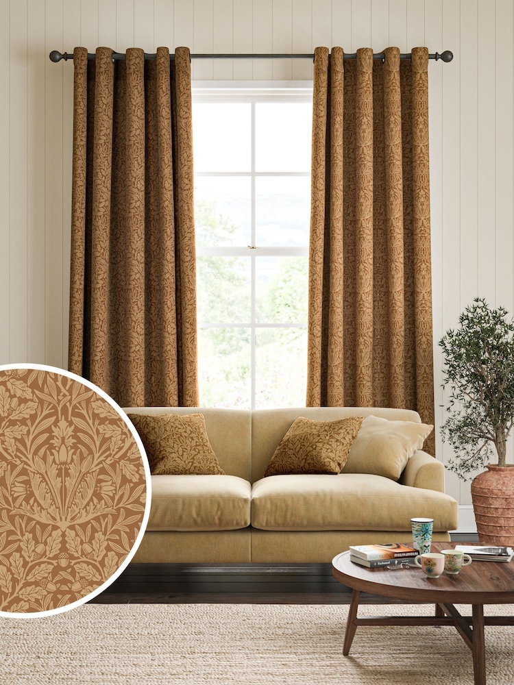 William Morris At Home Russet Brown Acorn Made to Measure Curtains - Image 1 of 8