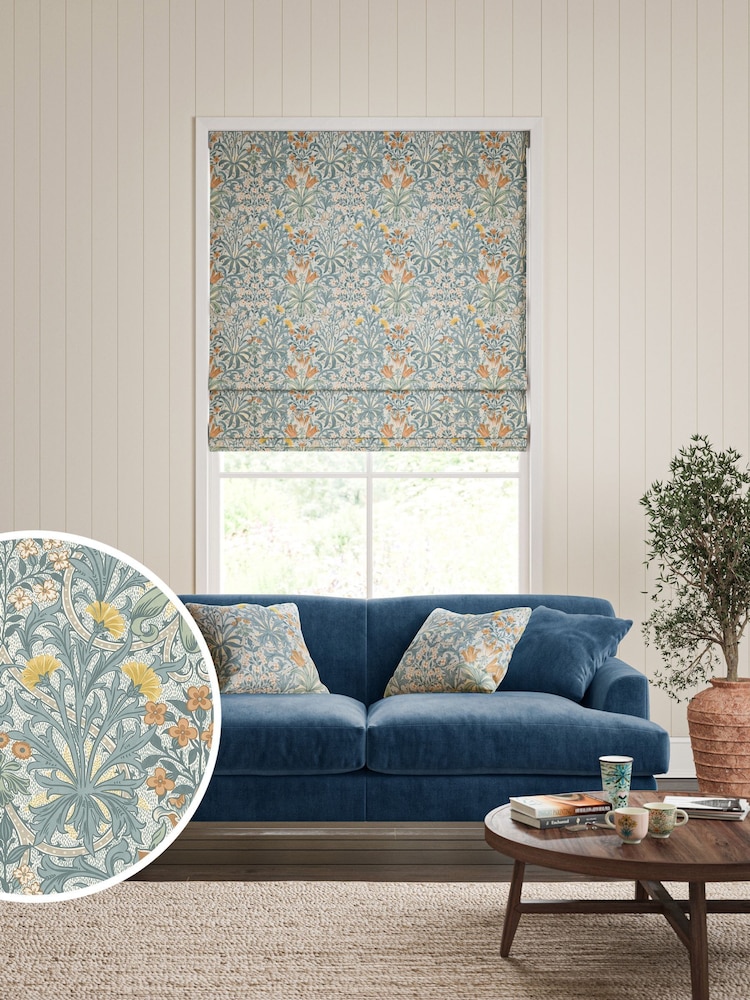 William Morris At Home Blue Woodland Weeds Made to Measure Roman Blind - Image 1 of 6