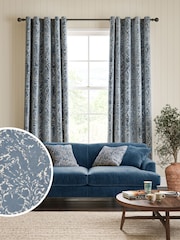 William Morris At Home Indigo Blue Compton Silhouette Velvet Made to Measure Curtains - Image 1 of 9