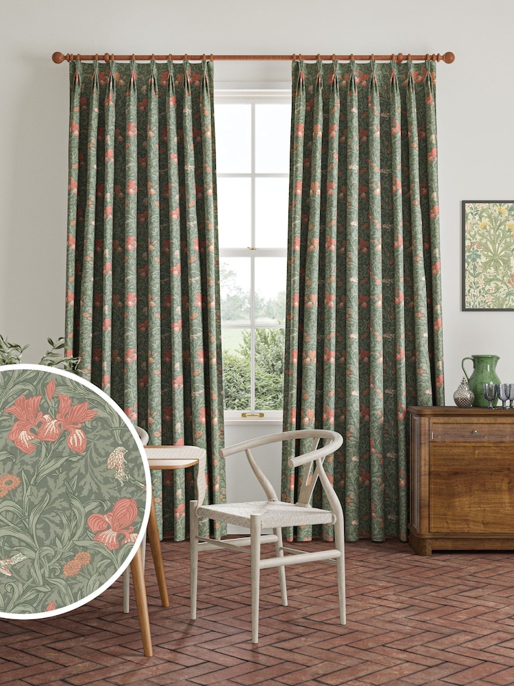 William Morris At Home Sage Green Iris Made to Measure Curtains - Image 1 of 9