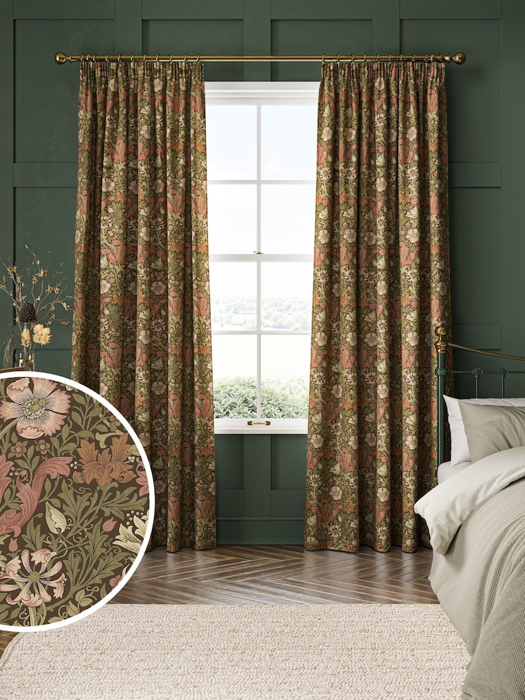 William Morris At Home Brown Compton Velvet Made to Measure Curtains - Image 1 of 9