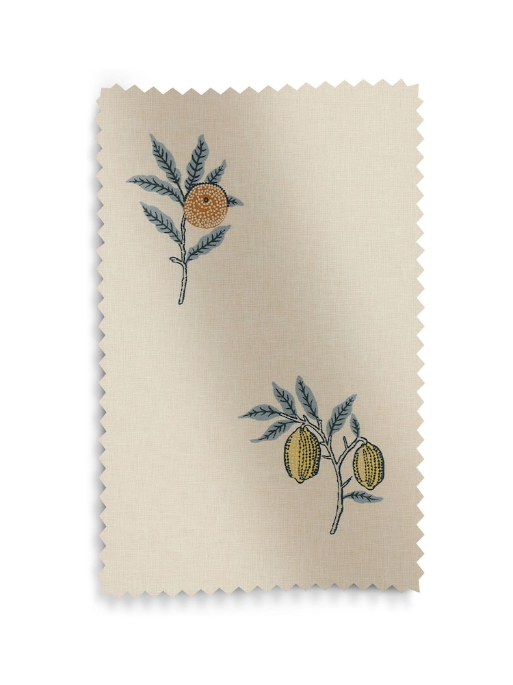 William Morris At Home Natural/Blue Fruit Embroidery Made to Measure Curtains - Image 9 of 9