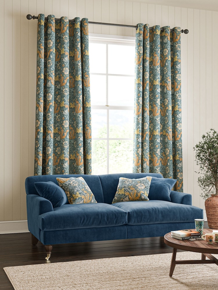 William Morris At Home Blue Compton Velvet Made to Measure Curtains - Image 2 of 9