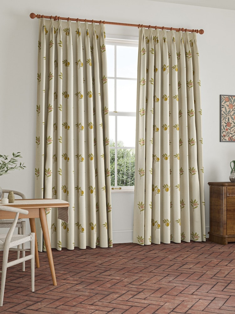 William Morris At Home Natural/Green Fruit Embroidery Made to Measure Curtains - Image 2 of 9