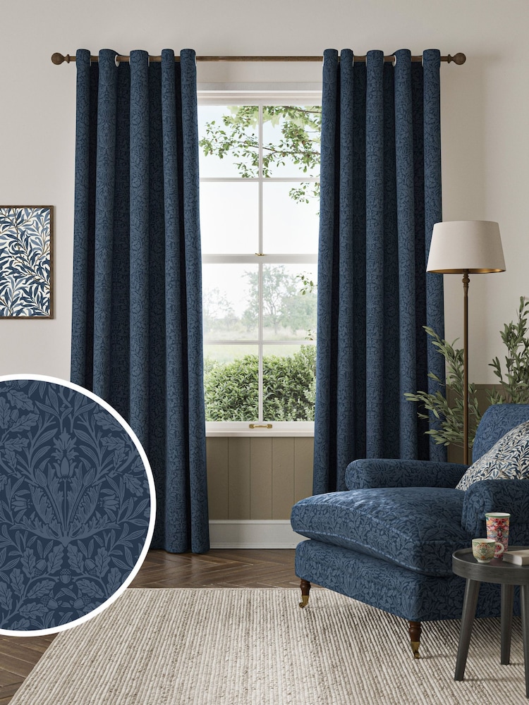 William Morris At Home Midnight Blue Acorn Velvet Made to Measure Curtains - Image 1 of 9