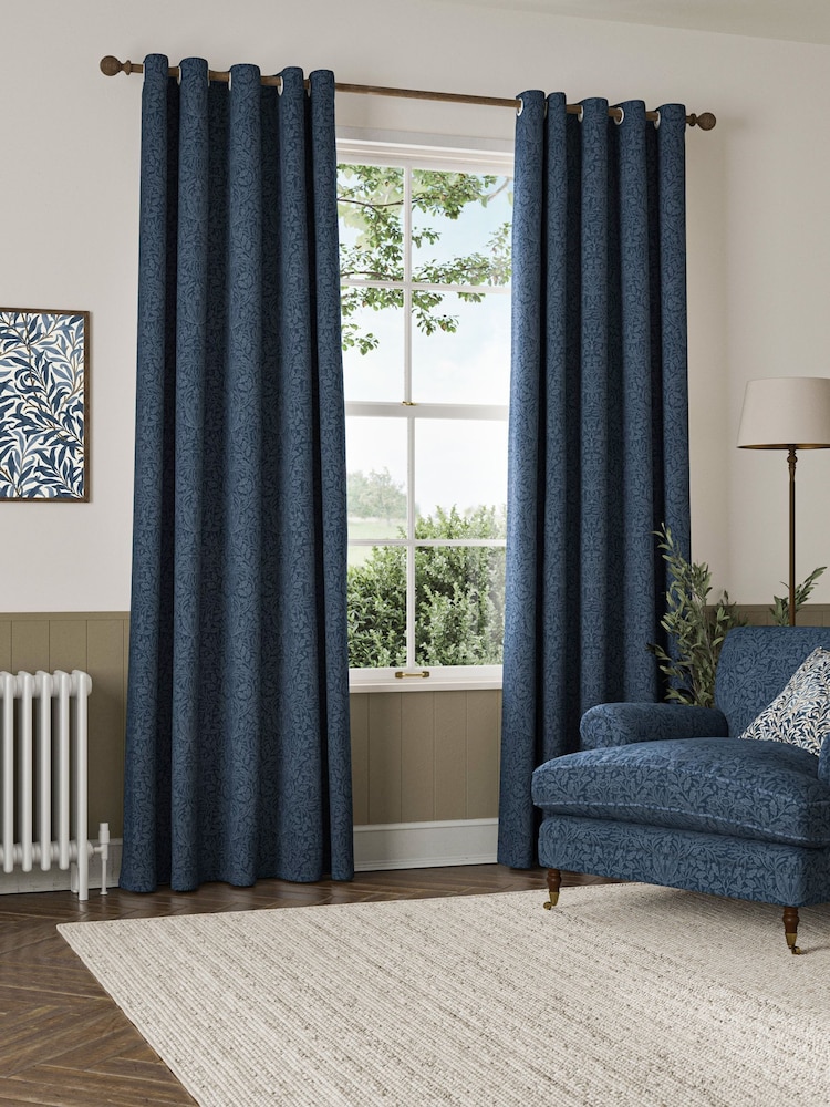 William Morris At Home Midnight Blue Acorn Velvet Made to Measure Curtains - Image 2 of 9