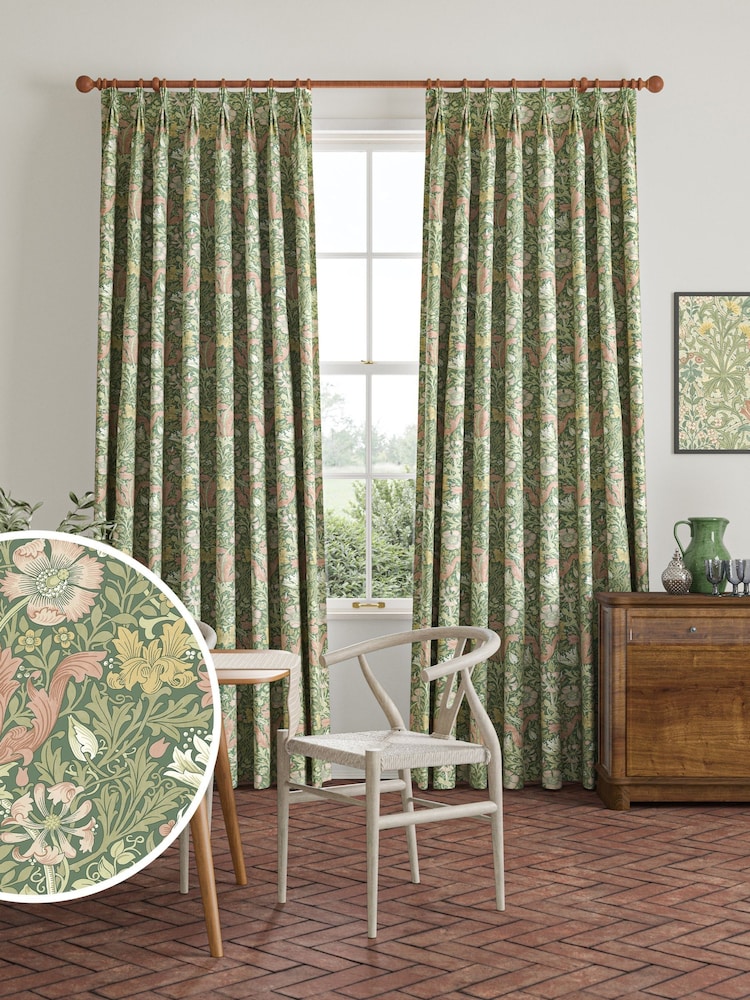 William Morris At Home Apple Green Compton Velvet Made to Measure Curtains - Image 1 of 9